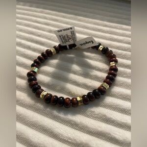 MEN'S ONYX&LAVA BEAD TRIPLE ROW BRAIDED LEATHER BRACELET BLACK ION-PLATED SS J47